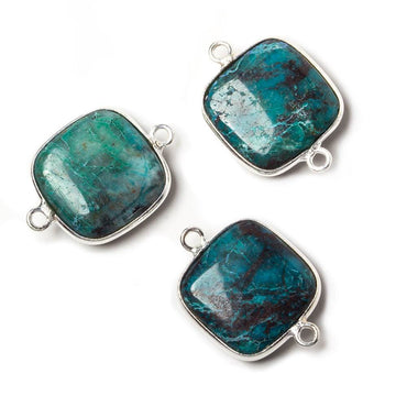 15.5x15.5mm Silver Bezeled Chrysocolla plain pillow Connector 1 piece (ONLINE ORDER ONLY)