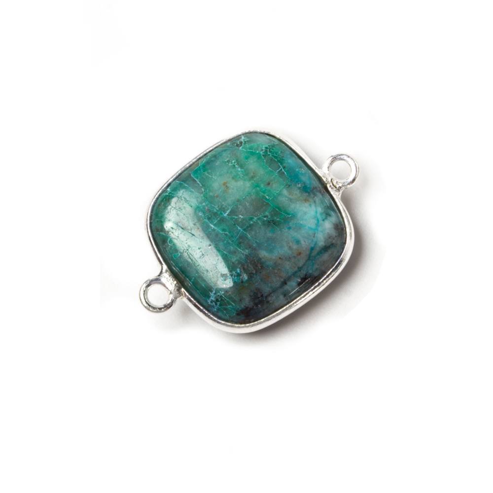 15.5x15.5mm Silver Bezeled Chrysocolla plain pillow Connector 1 piece (ONLINE ORDER ONLY)