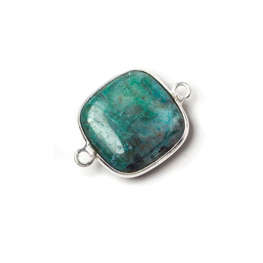 15.5x15.5mm Silver Bezeled Chrysocolla plain pillow Connector 1 piece (ONLINE ORDER ONLY)