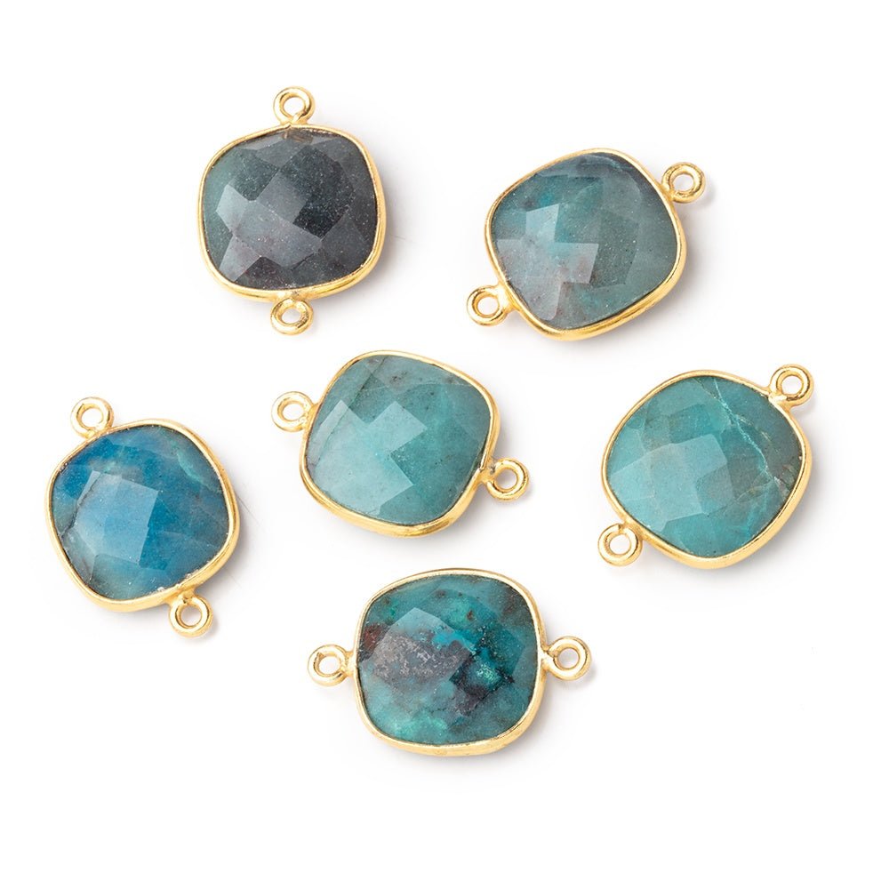 15.5x15.5mm Vermeil Bezeled Chrysocolla Faceted Pillow Connector 1 piece (ONLINE ORDER ONLY)