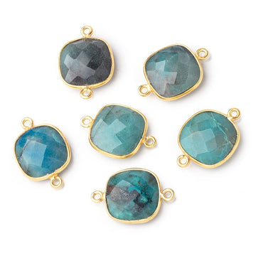 15.5x15.5mm Vermeil Bezeled Chrysocolla Faceted Pillow Connector 1 piece (ONLINE ORDER ONLY)