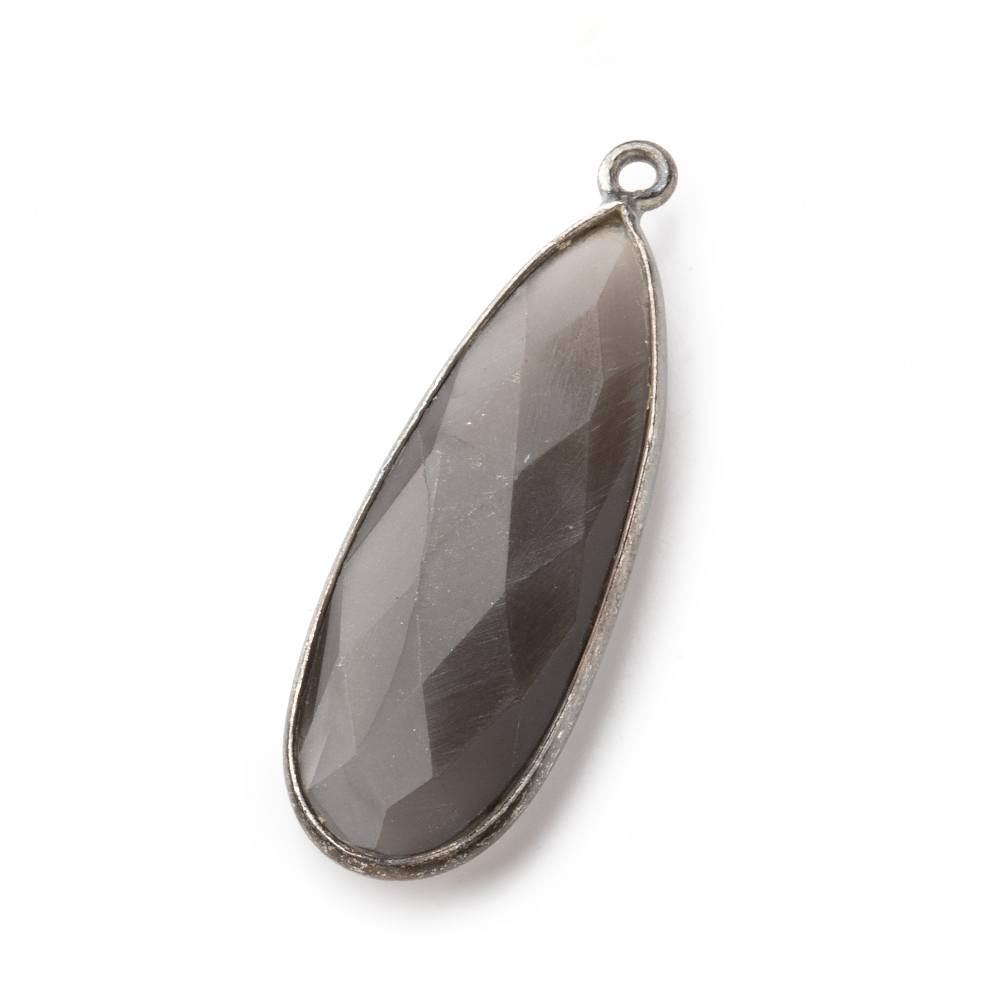 32x12mm Black Gold Bezeled Platinum Grey Moonstone Pear Pendant 1 piece (ONLINE ORDER ONLY)