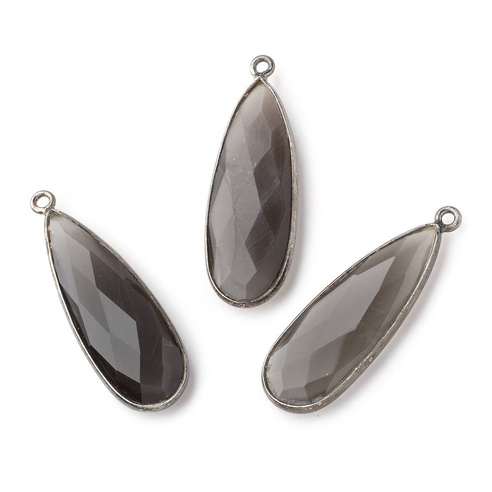 32x12mm Black Gold Bezeled Platinum Grey Moonstone Pear Pendant 1 piece (ONLINE ORDER ONLY)