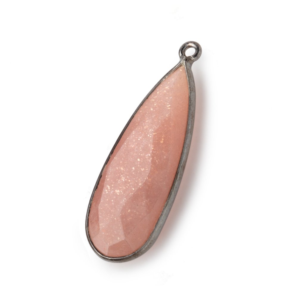 32x12mm Black Gold Bezeled Angel Skin Peach Moonstone Pear Pendant 1 piece (ONLINE ORDER ONLY)