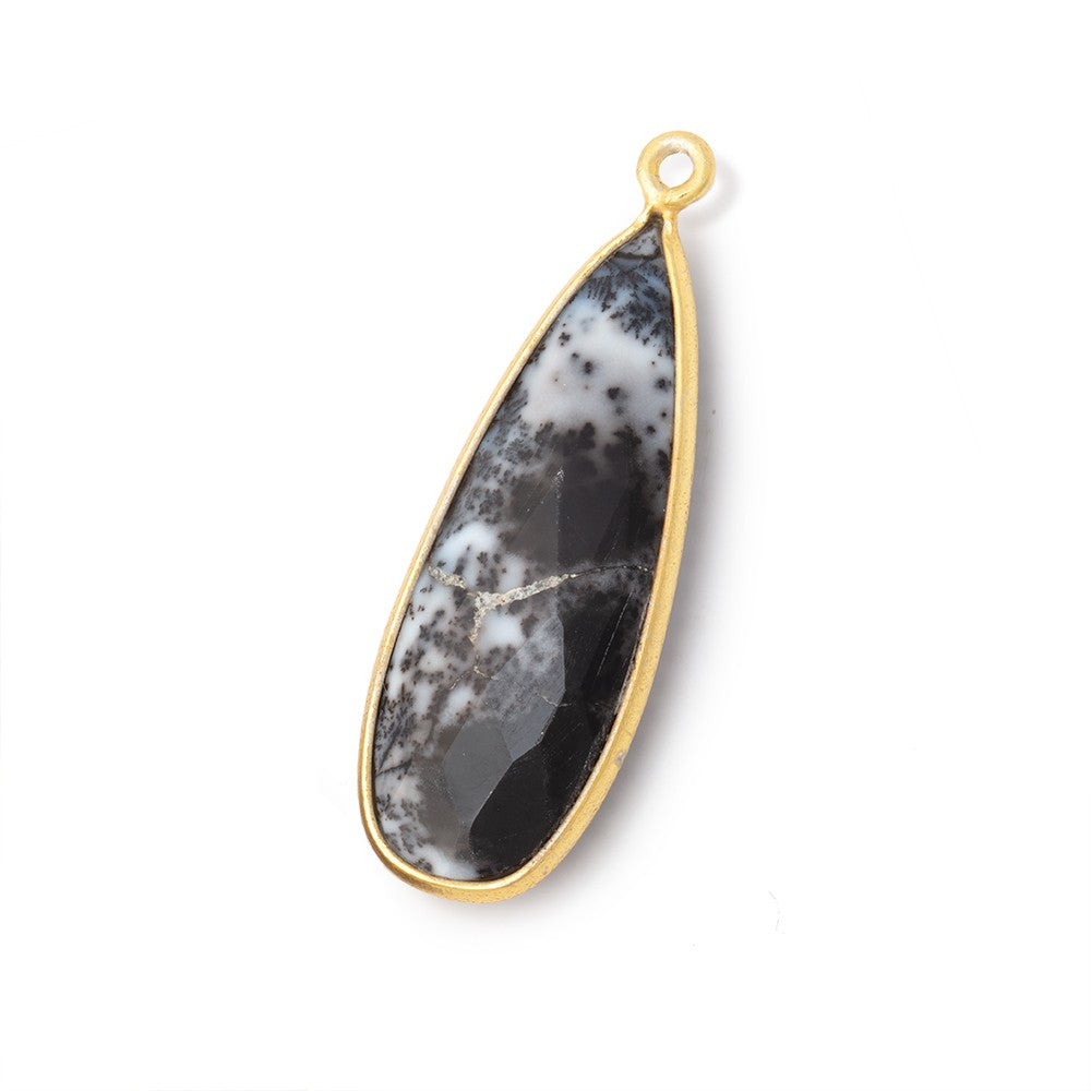 31x12mm Vermeil Bezeled Dendritic Opal Faceted Pear Focal 1 Pendant (ONLINE ORDER ONLY)