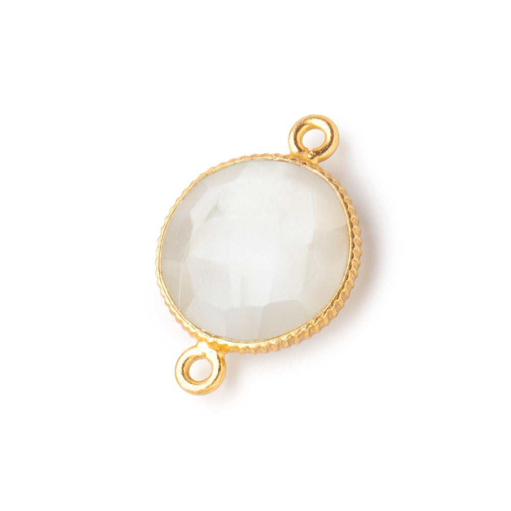 15mm Vermeil Corrugated Bezel White Moonstone Coin 2 ring Connector 1 pc (ONLINE ORDER ONLY)