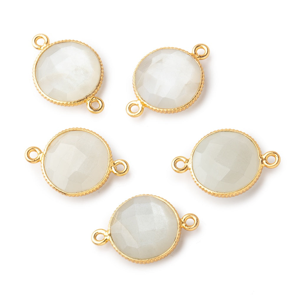 15mm Vermeil Corrugated Bezel White Moonstone Coin 2 ring Connector 1 pc (ONLINE ORDER ONLY)