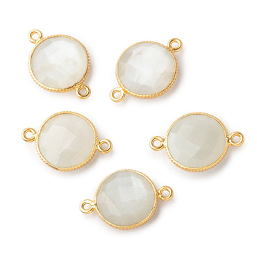 15mm Vermeil Corrugated Bezel White Moonstone Coin 2 ring Connector 1 pc (ONLINE ORDER ONLY)