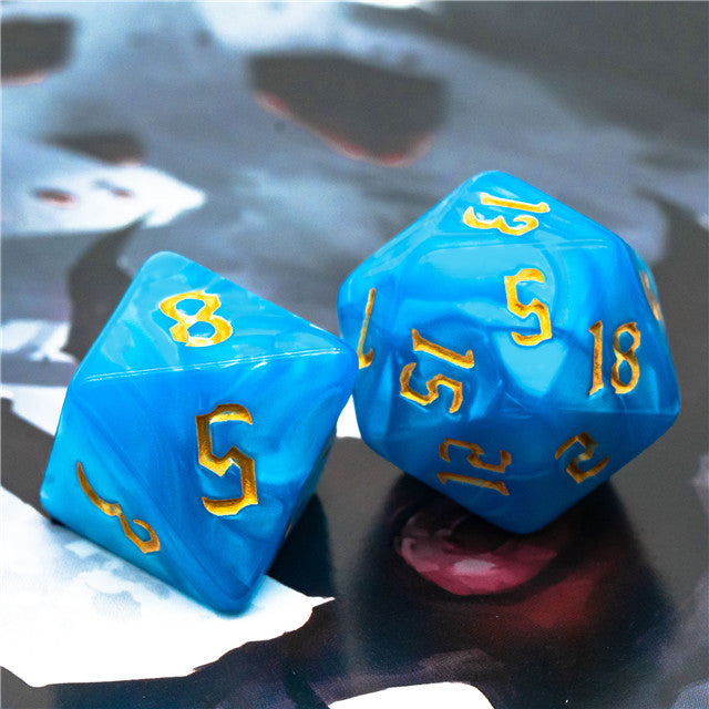 Blue Macaron 7-Dice Blend Set w/Gold Numbers (Online Only)