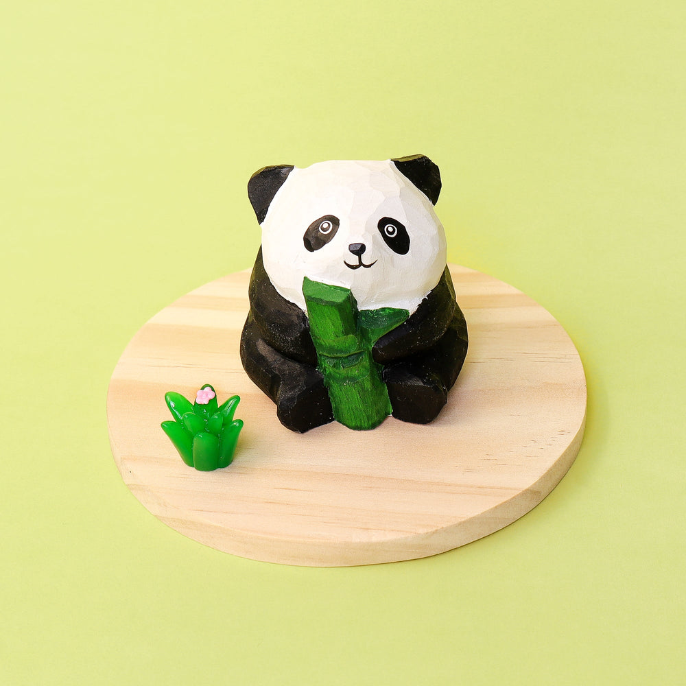 Hand-Carved Wooden Panda Figurine – Cute Handmade Decor with Mini Accessories (ONLINE ORDER ONLY)