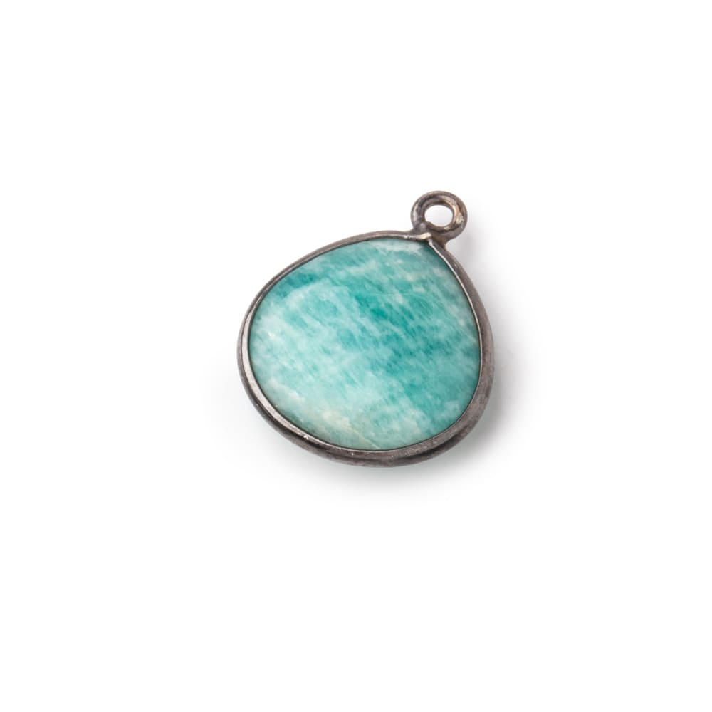 15mm Black Gold .925 Bezel Amazonite Plain Heart Pendant 1 Focal Bead (ONLINE ORDER ONLY)