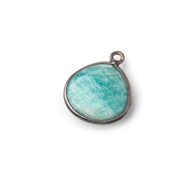 15mm Black Gold .925 Bezel Amazonite Plain Heart Pendant 1 Focal Bead (ONLINE ORDER ONLY)