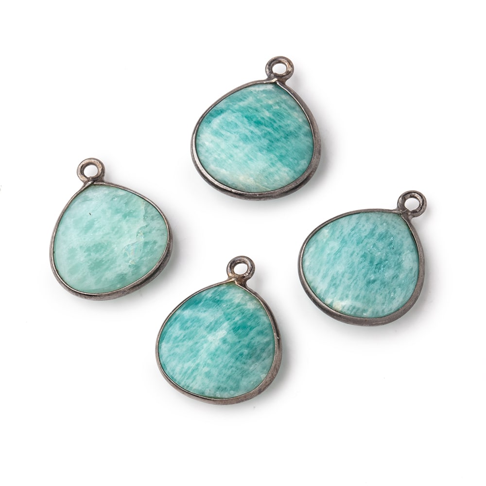 15mm Black Gold .925 Bezel Amazonite Plain Heart Pendant 1 Focal Bead (ONLINE ORDER ONLY)