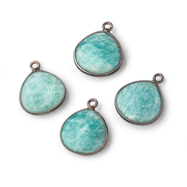 15mm Black Gold .925 Bezel Amazonite Plain Heart Pendant 1 Focal Bead (ONLINE ORDER ONLY)