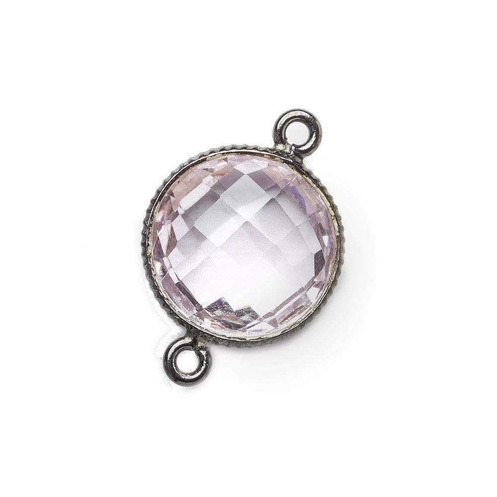 15mm Black Gold .925 Corrugated Bezel Pink Amethyst Coin 2 ring Connector 1 pc (ONLINE ORDER ONLY)