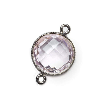 15mm Black Gold .925 Corrugated Bezel Pink Amethyst Coin 2 ring Connector 1 pc (ONLINE ORDER ONLY)
