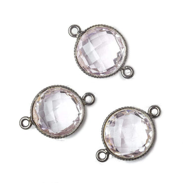 15mm Black Gold .925 Corrugated Bezel Pink Amethyst Coin 2 ring Connector 1 pc (ONLINE ORDER ONLY)