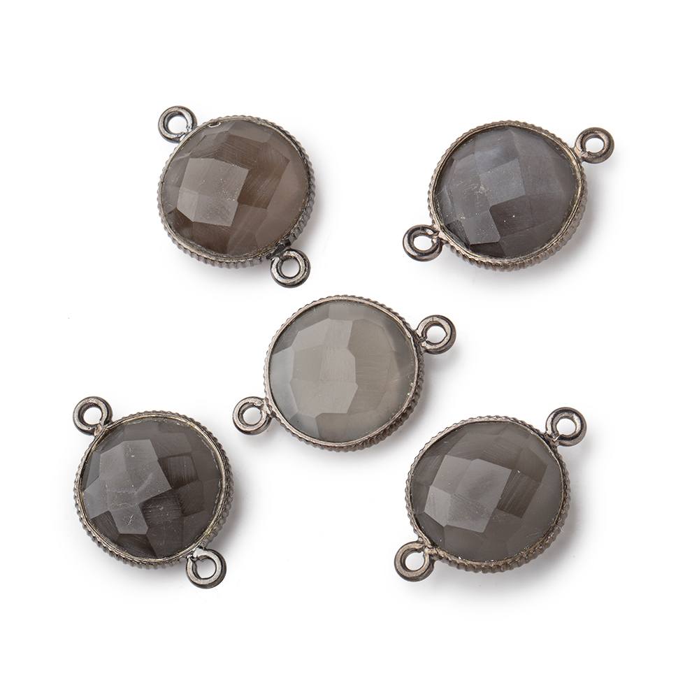 15mm Black Gold .925 Corrugated Bezel Platinum Moonstone Coin 2 ring Connector 1 piece (ONLINE ORDER ONLY)