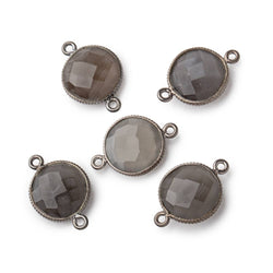 15mm Black Gold .925 Corrugated Bezel Platinum Moonstone Coin 2 ring Connector 1 piece (ONLINE ORDER ONLY)