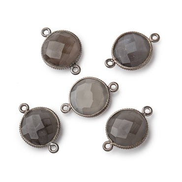15mm Black Gold .925 Corrugated Bezel Platinum Moonstone Coin 2 ring Connector 1 piece (ONLINE ORDER ONLY)