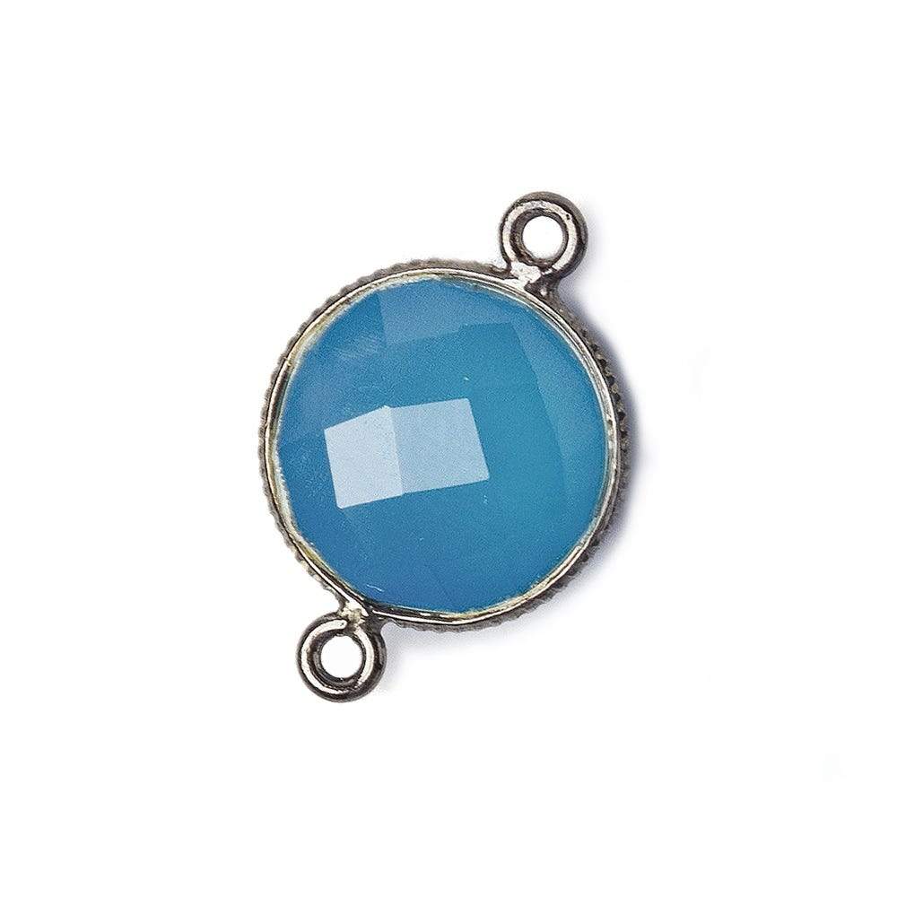 15mm Black Gold .925 Corrugated Bezel Santorini Blue Chalcedony Coin 2 ring Connector 1 pc (ONLINE ORDER ONLY)