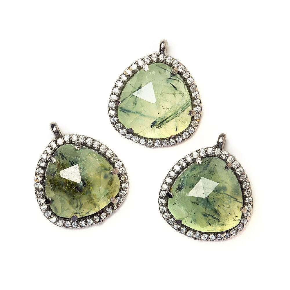 15mm Black Gold Bezeled White CZ and Prehnite Heart Pendant 1 piece (ONLINE ORDER ONLY)