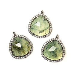 15mm Black Gold Bezeled White CZ and Prehnite Heart Pendant 1 piece (ONLINE ORDER ONLY)