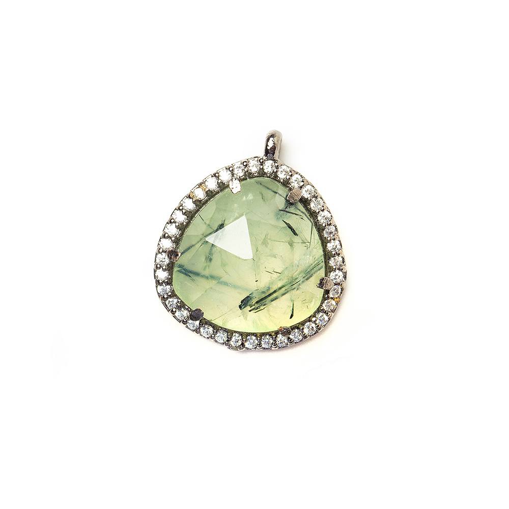 15mm Black Gold Bezeled White CZ and Prehnite Heart Pendant 1 piece (ONLINE ORDER ONLY)