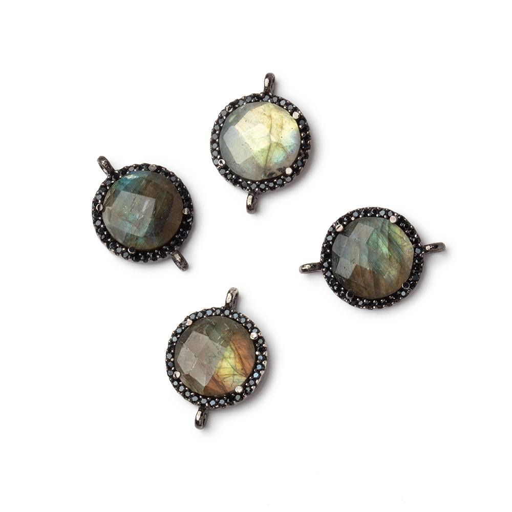 15mm Black Gold & Black CZ Bezel Labradorite Coin Connector 1 Focal (ONLINE ORDER ONLY)