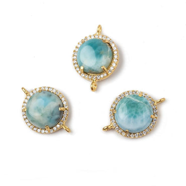 15mm Gold Bezel White CZ and Larimar Coin Connector 1 focal piece (ONLINE ORDER ONLY)