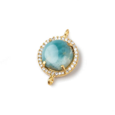 15mm Gold Bezel White CZ and Larimar Coin Connector 1 focal piece (ONLINE ORDER ONLY)