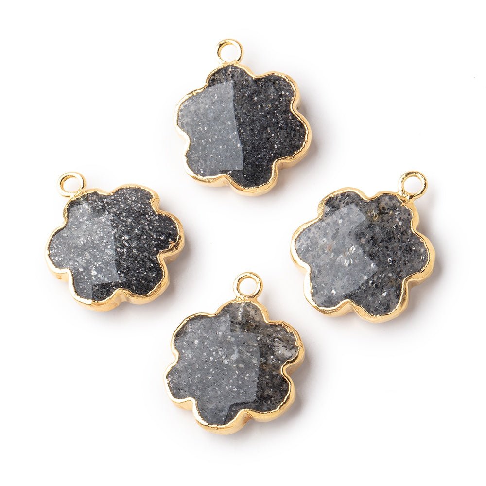 15mm Gold Leafed Celestial Quartz Faceted Flower Focal Pendant 1 piece (ONLINE ORDER ONLY)