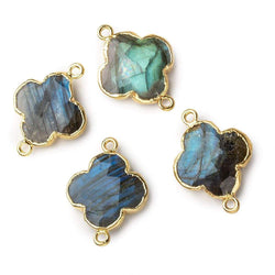 15mm Gold Leafed Labradorite Faceted Quatrafoil Focal Bead Connector sold as 1 piece (ONLINE ORDER ONLY)