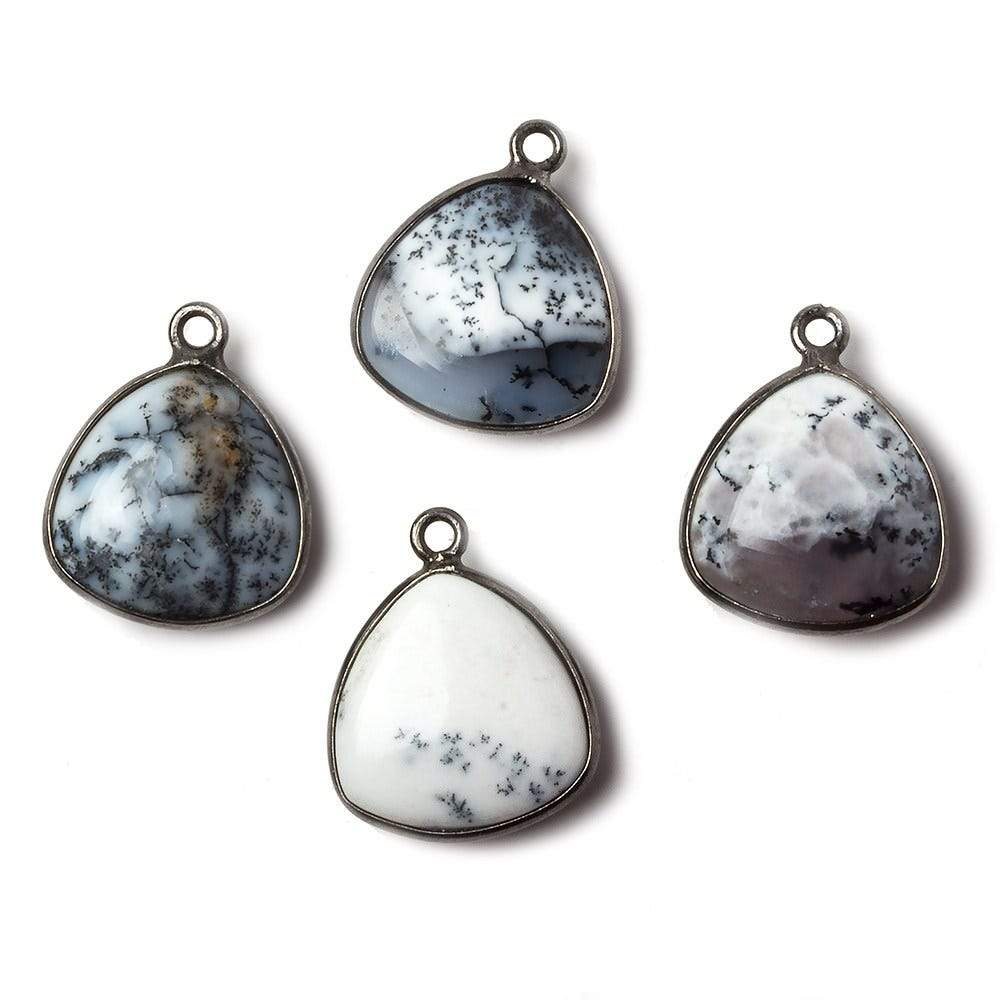 15mm Oxidized Silver Bezel Dendritic Opal plain triangle Pendant 1 focal bead (ONLINE ORDER ONLY)