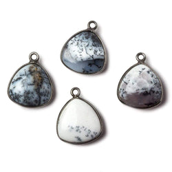15mm Oxidized Silver Bezel Dendritic Opal plain triangle Pendant 1 focal bead (ONLINE ORDER ONLY)