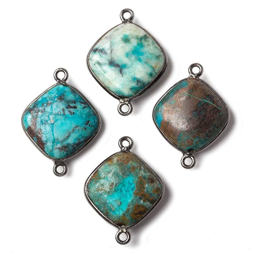 15mm Oxidized Silver Bezeled Chrysocolla plain pillow Focal Connector 1 piece (ONLINE ORDER ONLY)
