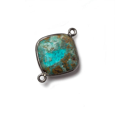 15mm Oxidized Silver Bezeled Chrysocolla plain pillow Focal Connector 1 piece (ONLINE ORDER ONLY)