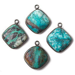 15mm Oxidized Silver Bezeled Chrysocolla plain pillow Focal Pendant 1 piece (ONLINE ORDER ONLY)