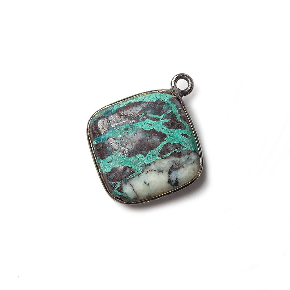 15mm Oxidized Silver Bezeled Chrysocolla plain pillow Focal Pendant 1 piece (ONLINE ORDER ONLY)