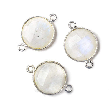15mm Silver .925 Corrugated Bezel Rainbow Moonstone Coin 2 ring Connector 1 pc (ONLINE ORDER ONLY)
