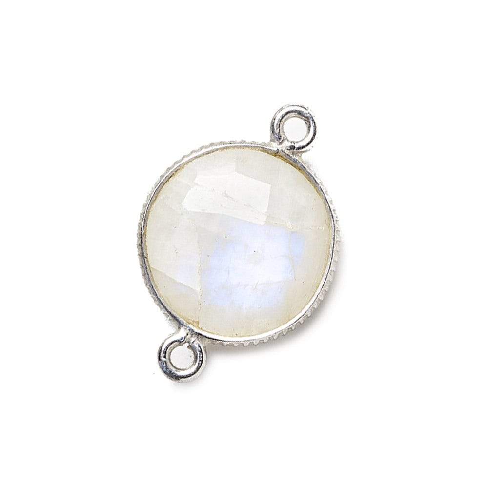 15mm Silver .925 Corrugated Bezel Rainbow Moonstone Coin 2 ring Connector 1 pc (ONLINE ORDER ONLY)