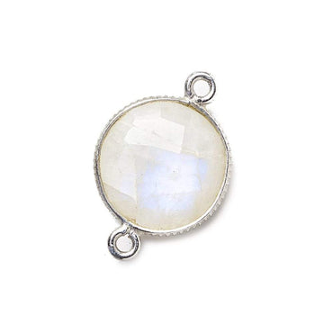 15mm Silver .925 Corrugated Bezel Rainbow Moonstone Coin 2 ring Connector 1 pc (ONLINE ORDER ONLY)