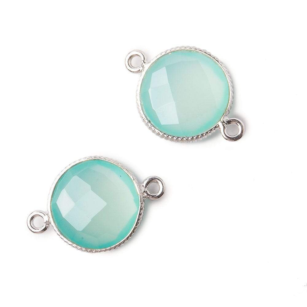 15mm Silver .925 Corrugated Bezel Sea Chalcedony coin 2 ring Connector 1 pc (ONLINE ORDER ONLY)