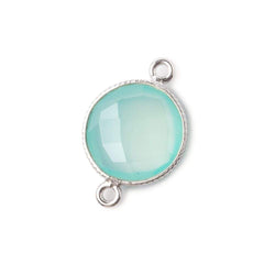15mm Silver .925 Corrugated Bezel Sea Chalcedony coin 2 ring Connector 1 pc (ONLINE ORDER ONLY)