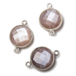15mm Silver Corrugated Bezel Chocolate Moonstone coin 2 ring Connector 1 pc (ONLINE ORDER ONLY)
