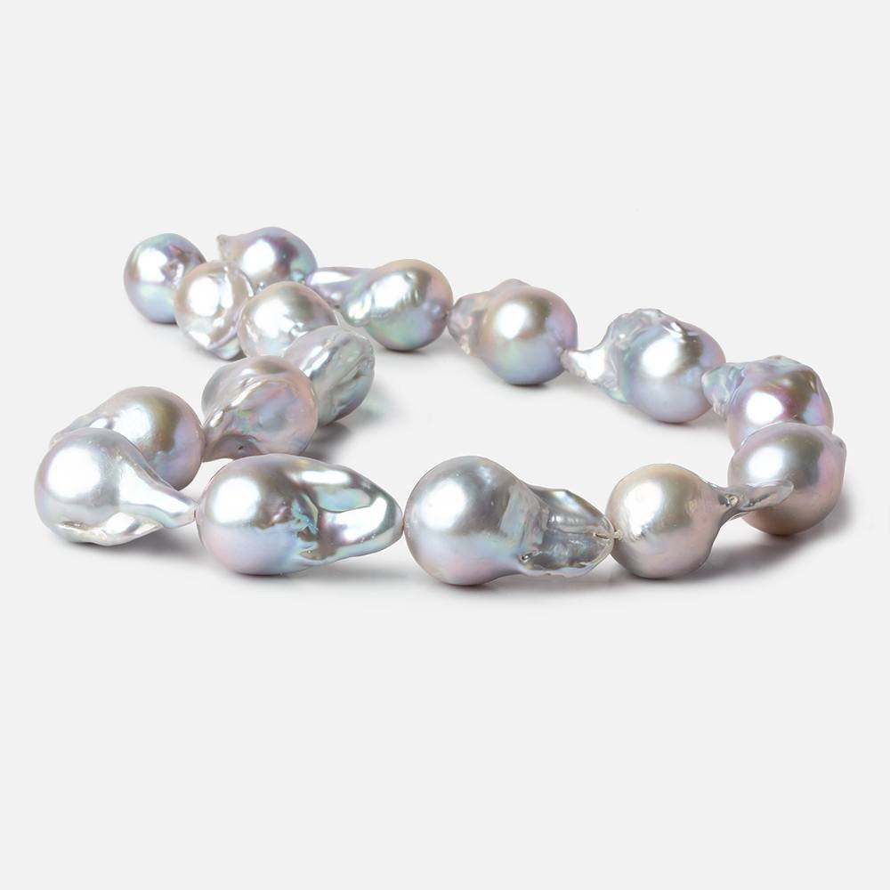 15mm Silver Ultra Baroque Freshwater Pearls 16 inch 16 pcs .8mm drill hole AAA (ONLINE ORDER ONLY)
