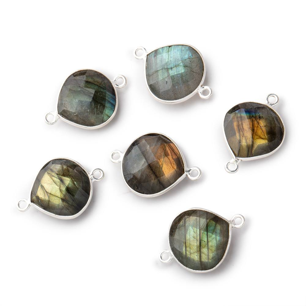 15mm Sterling Silver Bezel Labradorite Faceted Heart Connector 1 Focal Bead