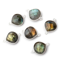 15mm Sterling Silver Bezel Labradorite Faceted Heart Connector 1 Focal Bead