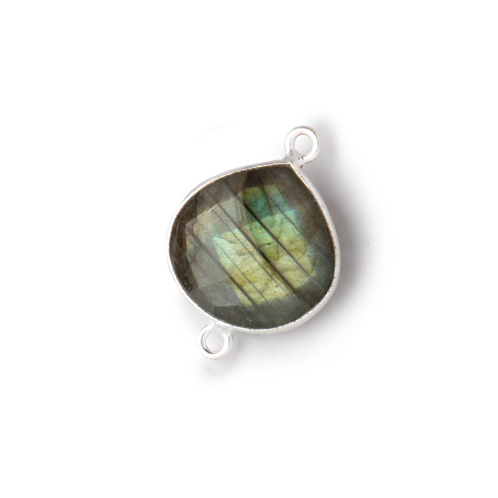 15mm Sterling Silver Bezel Labradorite Faceted Heart Connector 1 Focal Bead (ONLINE ORDER ONLY)