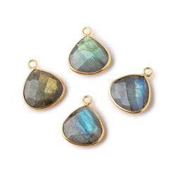 15mm Vermeil Bezeled Labradorite Faceted Heart Pendant 1 piece (ONLINE ORDER ONLY)